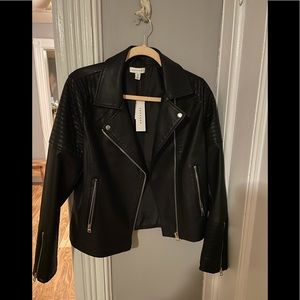 Black faux leather Topshop motorcycle jacket